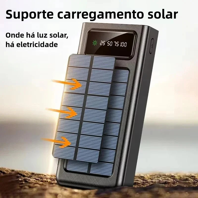 Power Bank solar 10000mAh USB 4 cabos universal